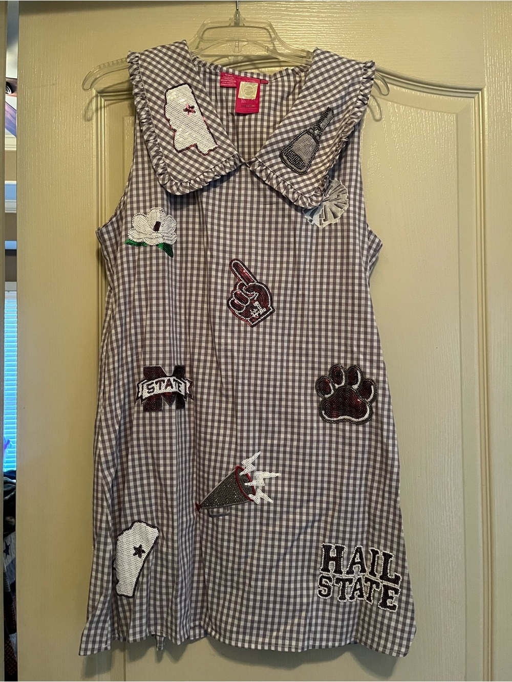 QUEEN OF SPARKLES Gray Gingham Patchwork Mini Dress Collegiate Collection